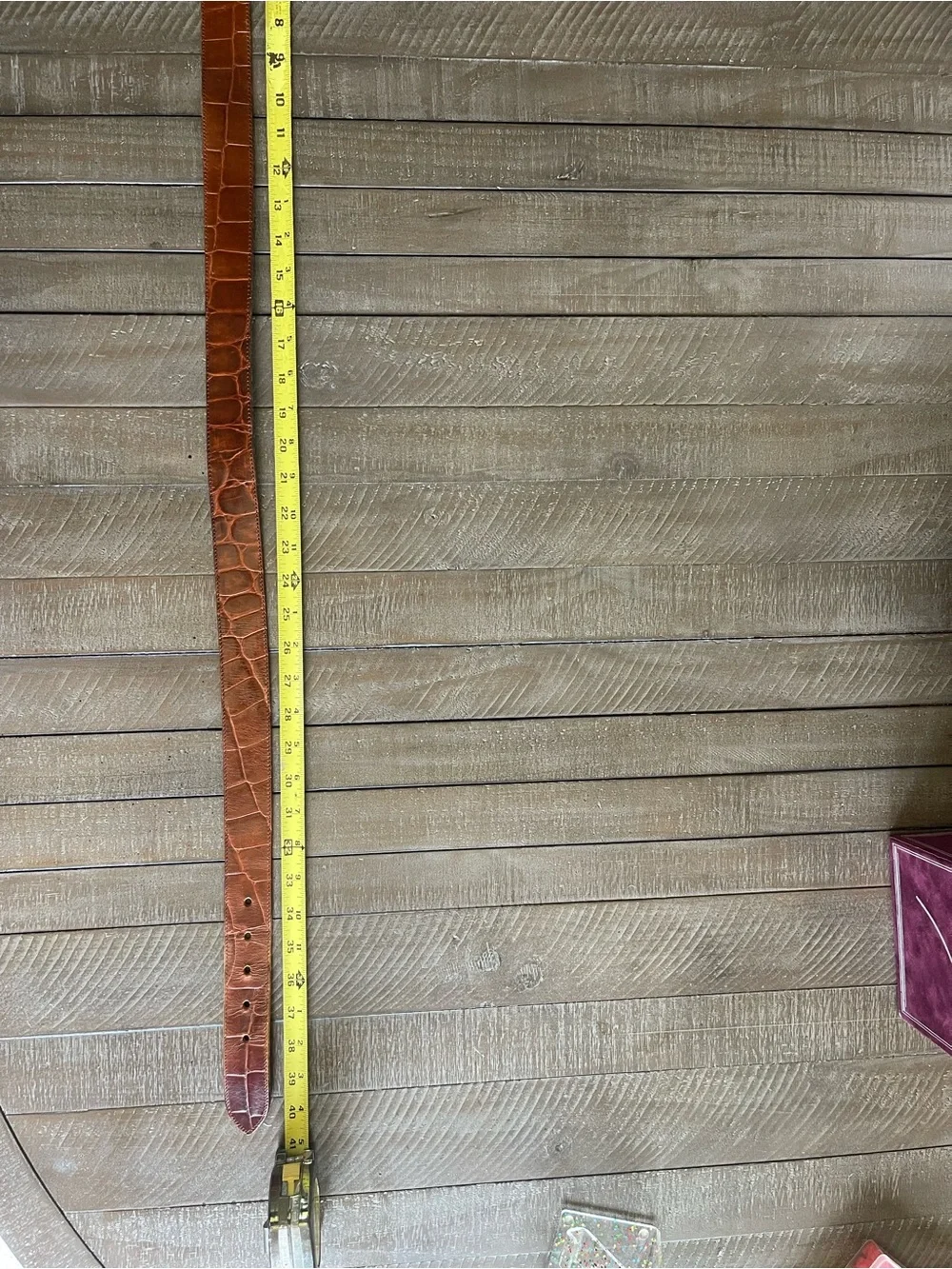 Joan & David Brown crocodile embossed Leather Belt with Brass Buckle